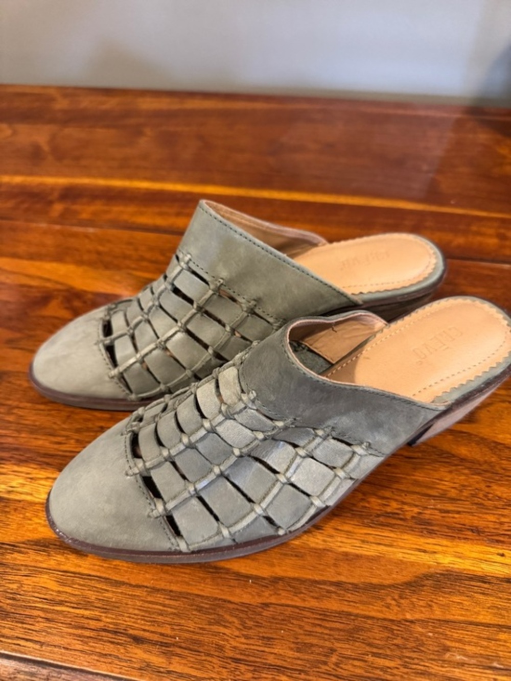 Crevo Sage Green Woven Slip-On Mules